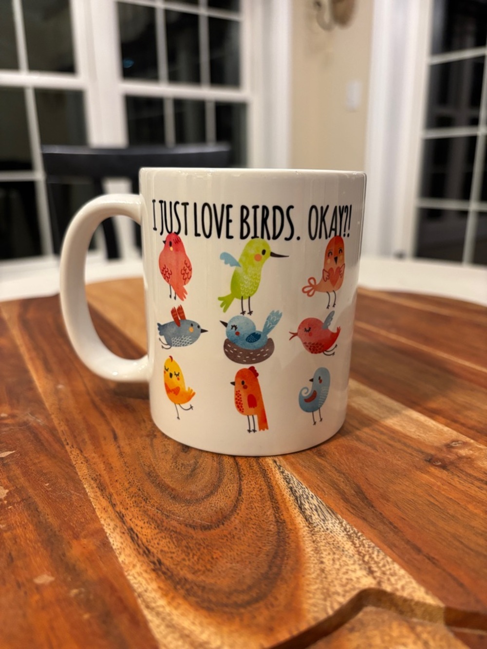 White Bird-Themed Ceramic Mug - I Just Love Birds, Ok?!